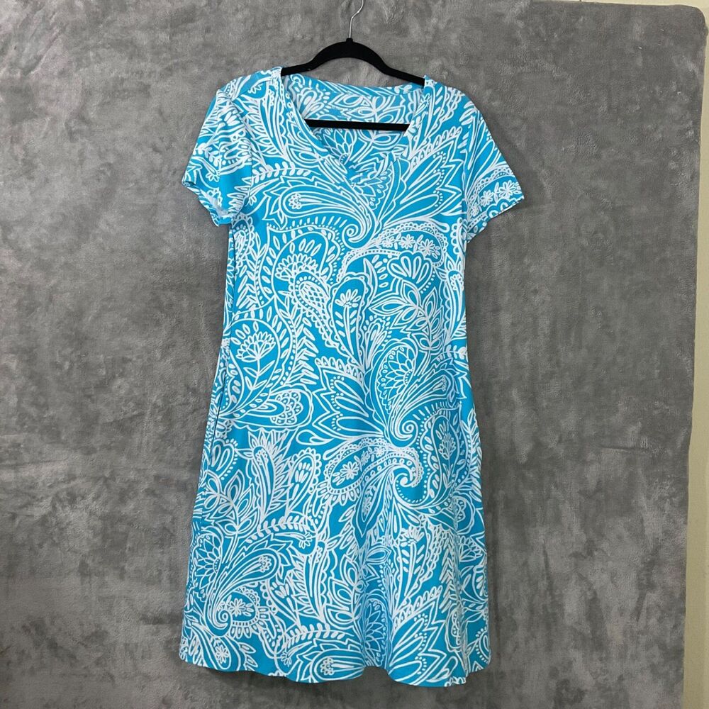 Soft Surroundings 100% Cotton Swing Dress Cyan Paisley women’s S blue Resort vac